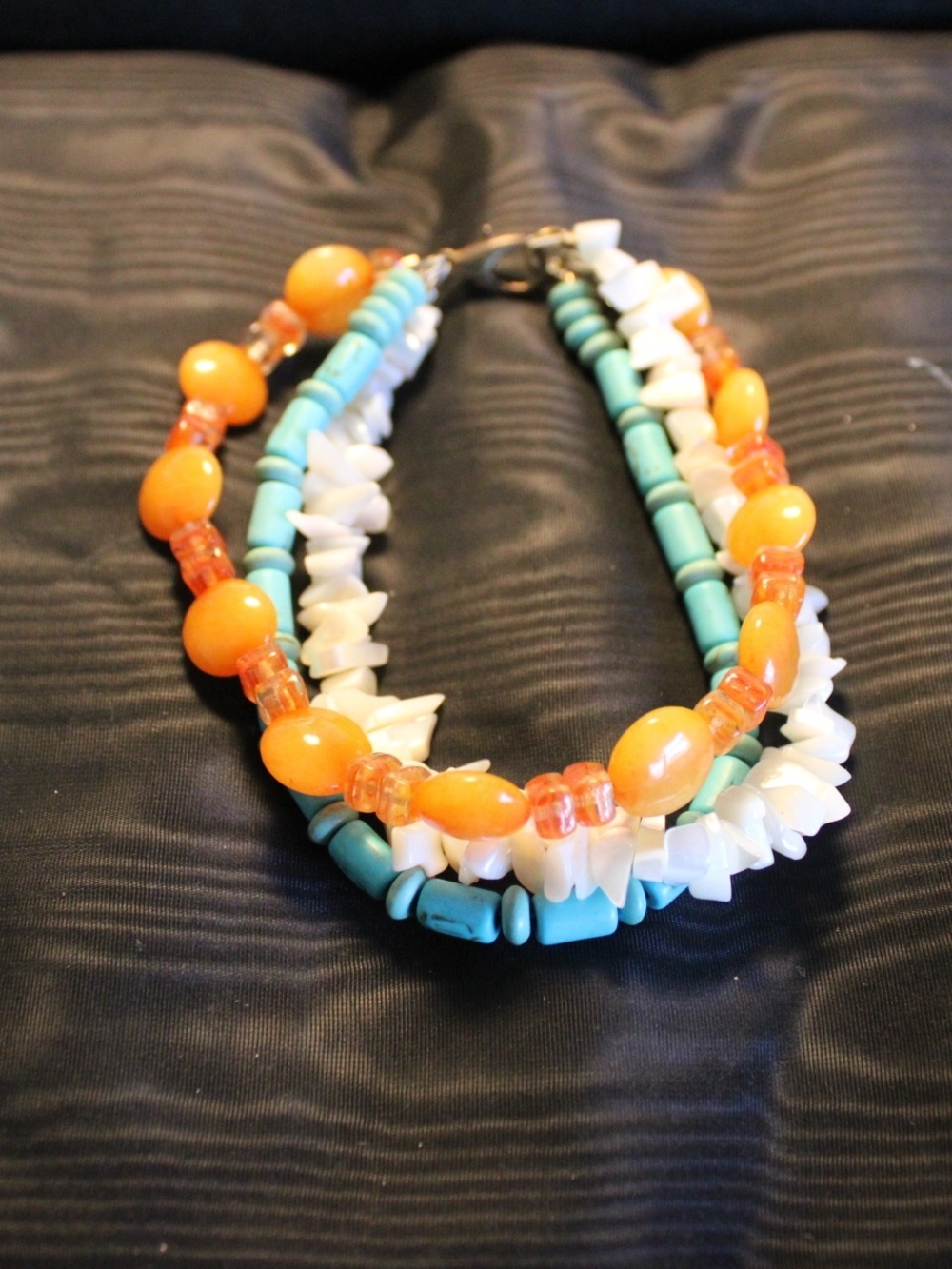 Handcrafted Turquoise, White & Orange Beaded Bracelet Set